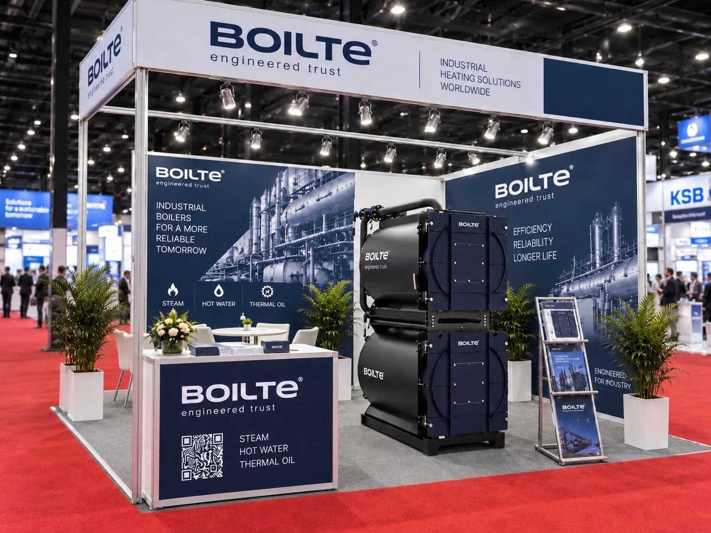 Стенд Boilte на HVACR World Dubai 2025: котлы, стойка и зал Dubai World Trade Centre